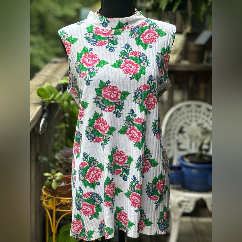 Vintage Nuovo Rose Sleeveless Shirt Dress